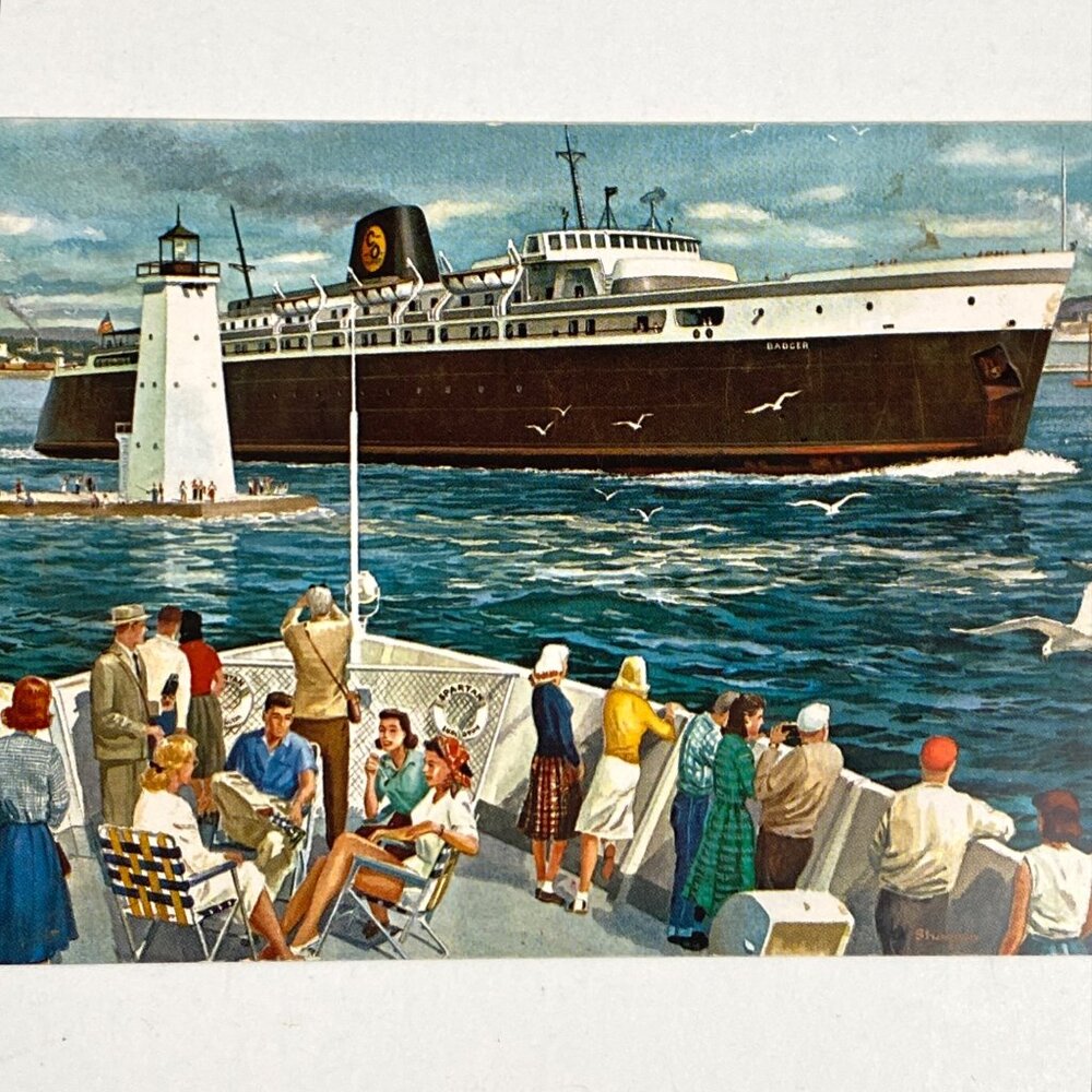 C O Chessie Ship Cross Lake Michigan Ludington Lighthouse Vintage 1969 Postcard